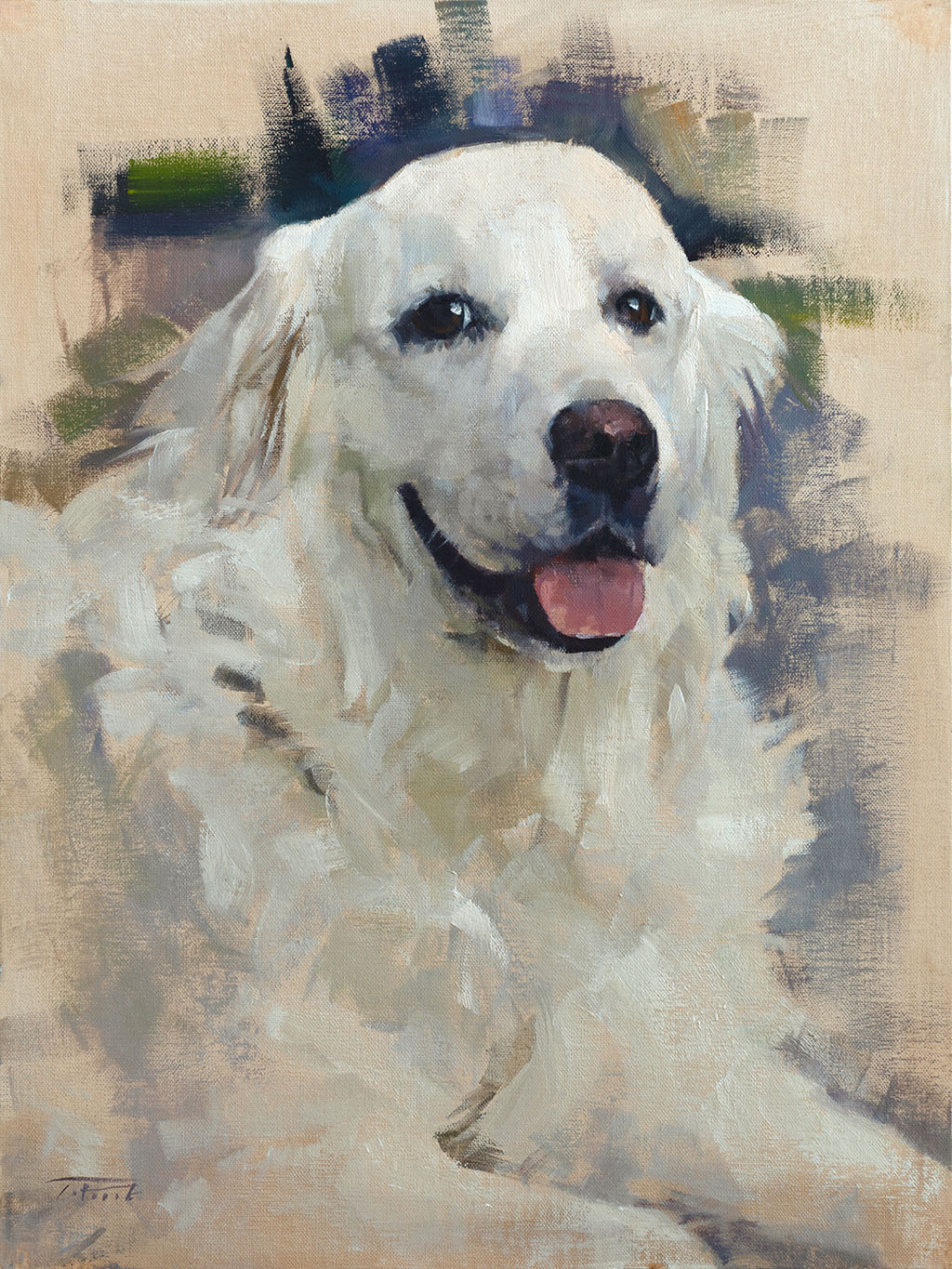 Dog portrait of Betty, painted by artist Patrick Saunders in oils on linen.